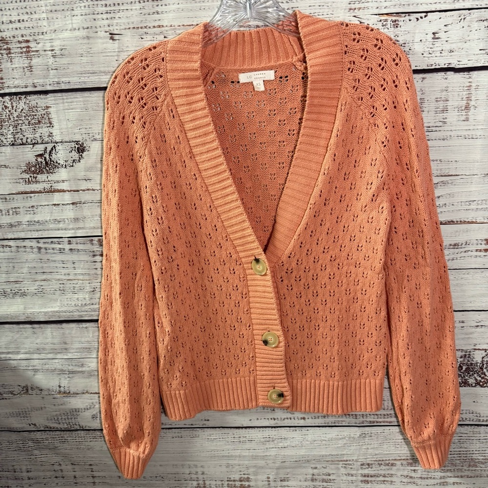 LC Lauren Conrad Penelope Peach Button-Up Cardigan